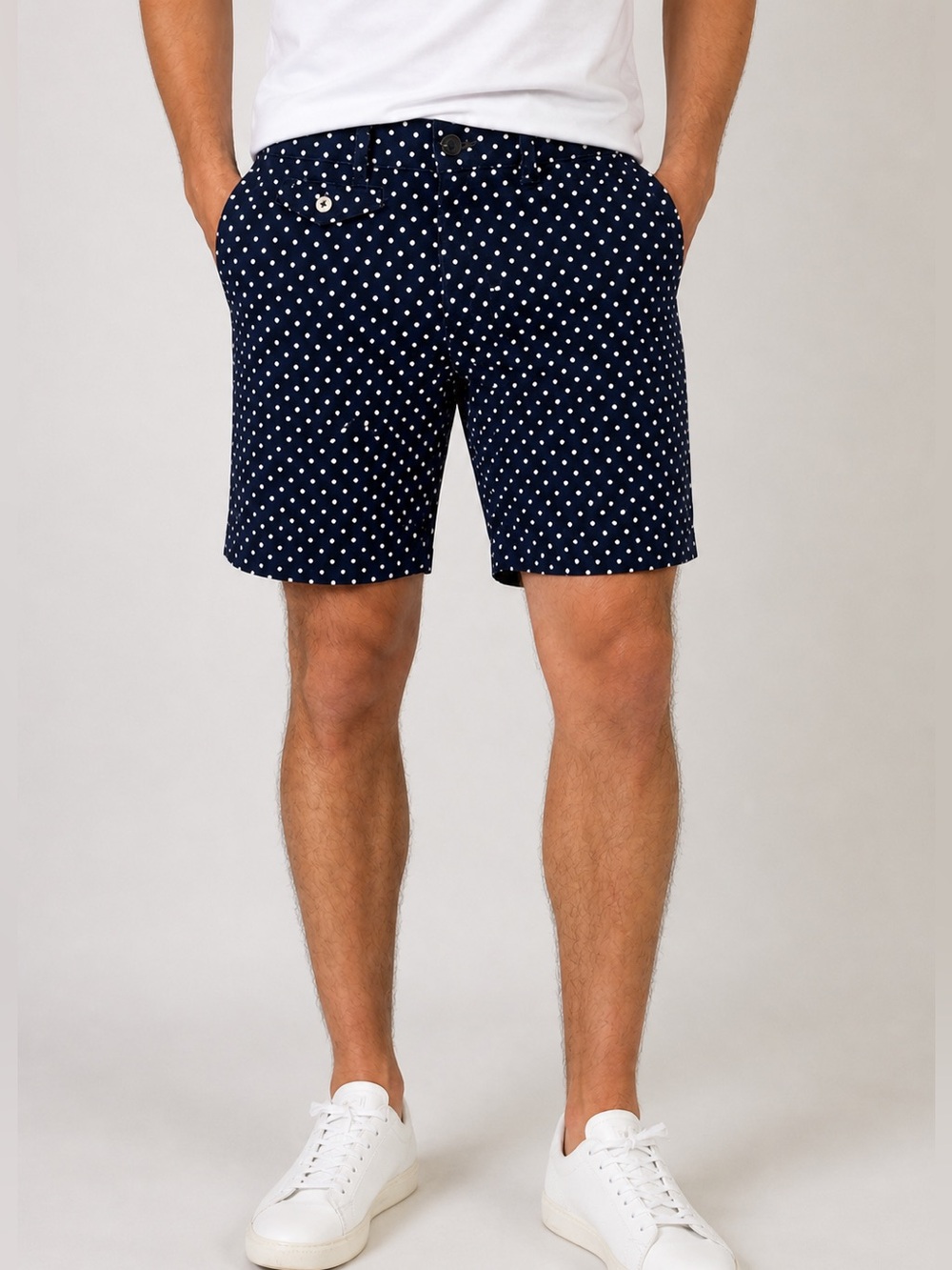 Goodale Mens Polka Dot Shorts Size 28 Navy White Preppy Chino Casual